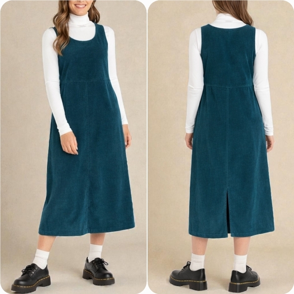 Vtg LL Bean Corduroy Jumper Blue dress Size 8 petite overall Cottage 90s Modest - Picture 10 of 11